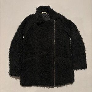 Hollister Fur Jacket Size XS‎ Black Asymmetric Full Zip Old Money Style Outdoor